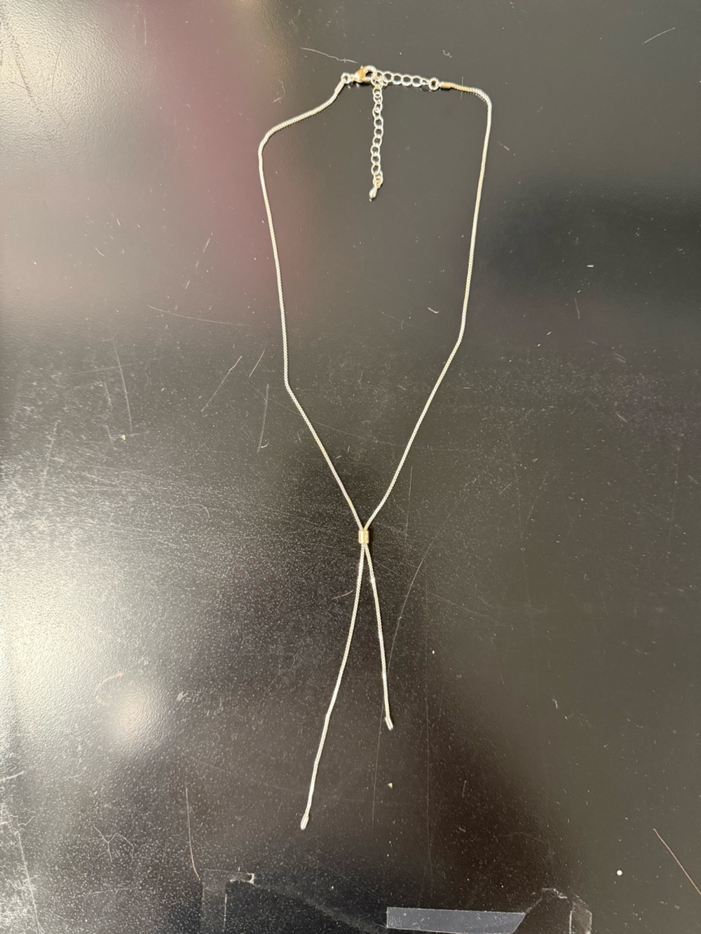 Delicate Silver Lariat Necklace with Adjustable Slider